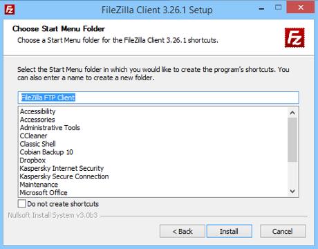 MÓDULO 1: Descarga e instalación del FileZilla Paso 15: Aquí, se le preguntará qué desea nombrar la carpeta con los accesos directos a FileZilla dentro.
