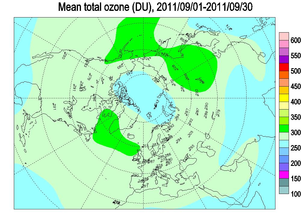 En los siguientes mapas, en los que se representa la distribución de la capa de ozono en el Hemisferio