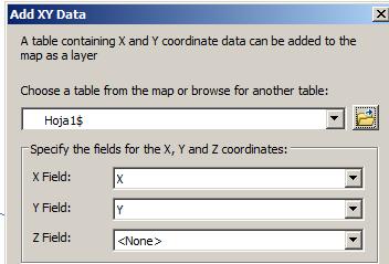 B2) Importar estos datos a ArcMap Menu File >>Add Data >> Add XY data.