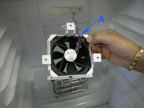 Los cables del ventilador deben pasarse por la ranura (A) en el soporte del