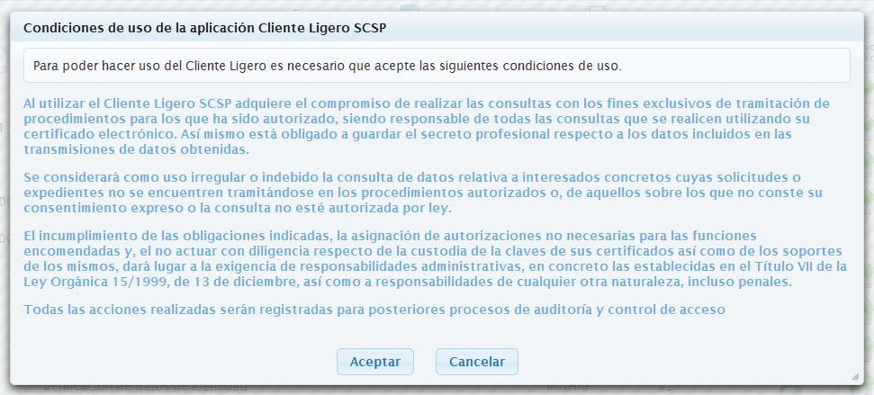 Condiciones legales de acceso al Cliente Ligero Plataforma de
