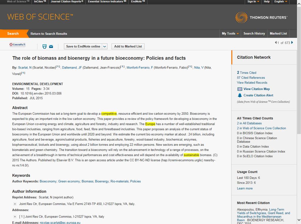 Web of Science : informació sobre un article En aquesta pàgina trobareu