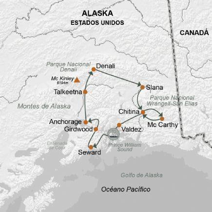 Alaska El Gran Norte Ruta con guía español Alaska es todavía una de las últimas fronteras del planeta; el gran norte. Una tierra de buscadores de fortuna que aún conserva su carácter pionero.