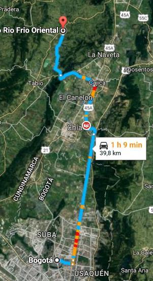 Gráfico 10: Tiempo estimado por trayecto de Bogotá hasta Tabio Fuente: GOOGLE MAPS 3.2.