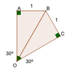 C, Luego necesariamente AOB = BOC = 30. Por lo tanto, OAB ( OBC) es un triángulo 30-60 - 90. Así que OB = y R = 3.