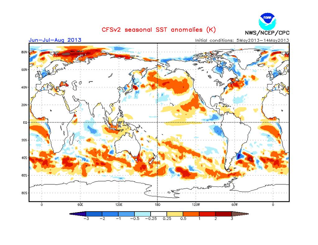 De acuerdo a los pronósticos generados por el Centro de Predicción Climática (CPC), se espera que para el trimestre