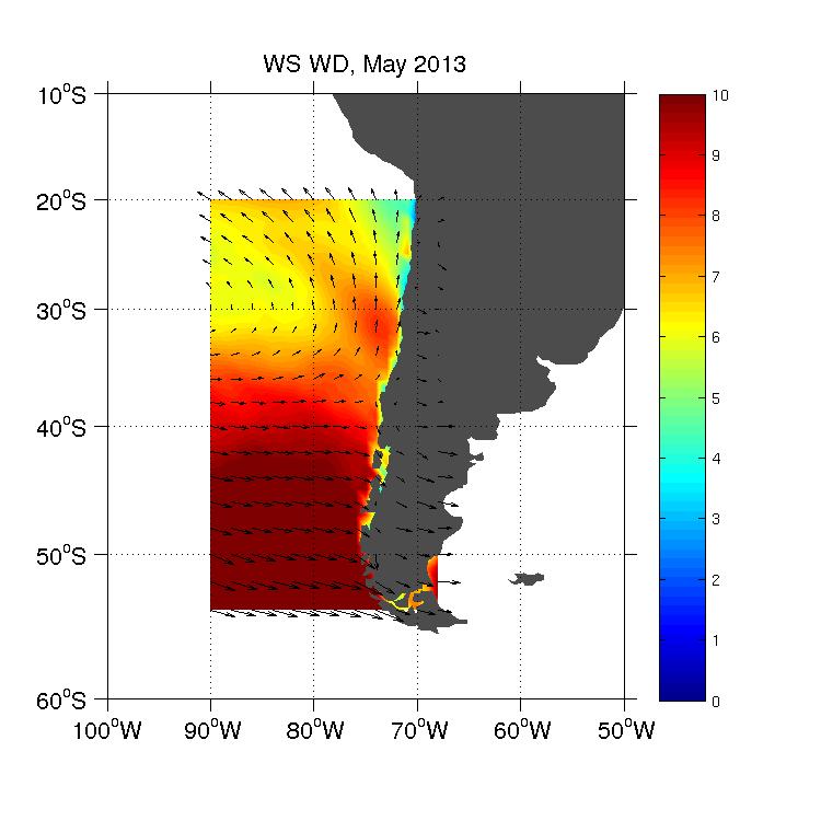 Diagnóstico de la variabilidad climática La condición sinóptica de los flujos 1 predominantes (figura 4), muestra una clara evidencia de intensificación de los vientos en la zona austral de Chile.