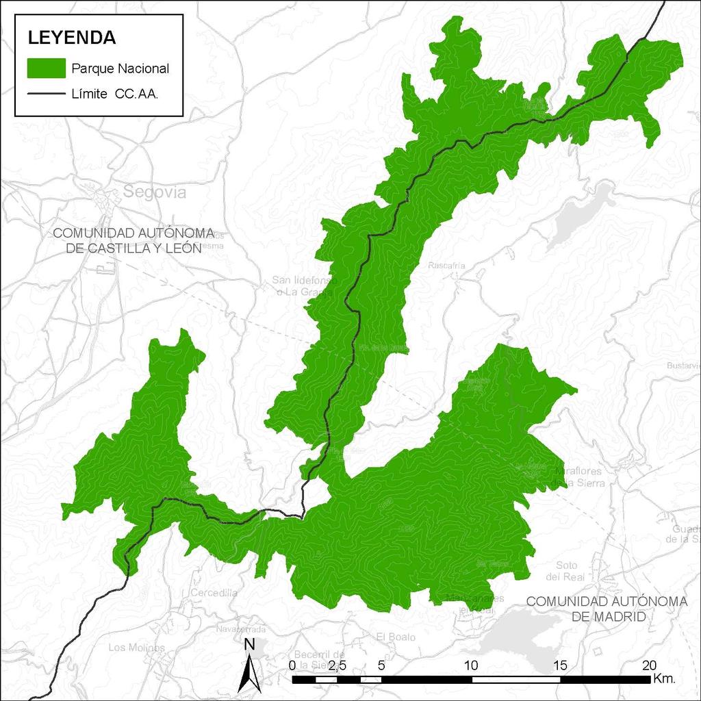 La cartografía más detallada del territorio propuesto como Parque Nacional de las Cumbres de la Sierra de Guadarrama queda recogida en el Anexo I. Figura 1.