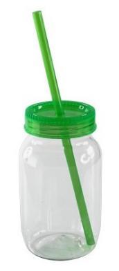 XABB71045 Jar Funciones: Capacidad 520 ml, Vaso de Pet en forma de Tarro con popote de 23 cm de