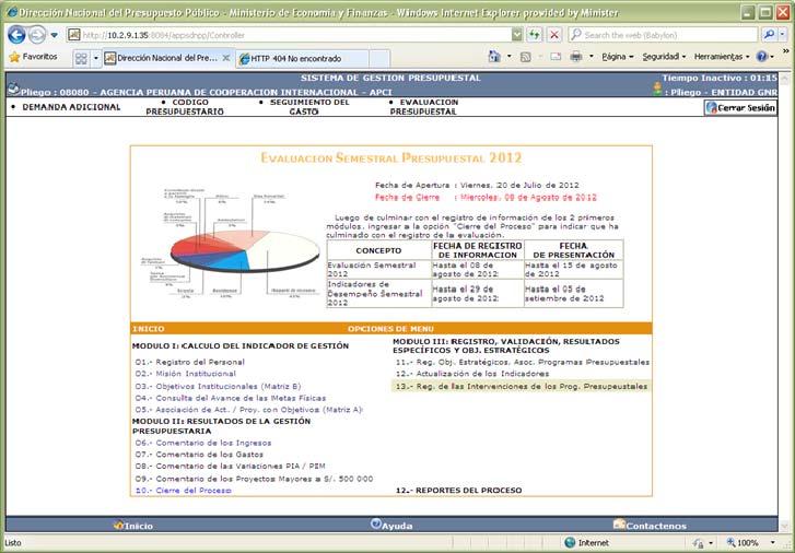 1.3 El Aplicativo Informático en web para la Evaluación al Primer Semestre y Anual de los Presupuestos Institucionales del Ejercicio Presupuestario 2012 permite procesar a la Entidad en forma