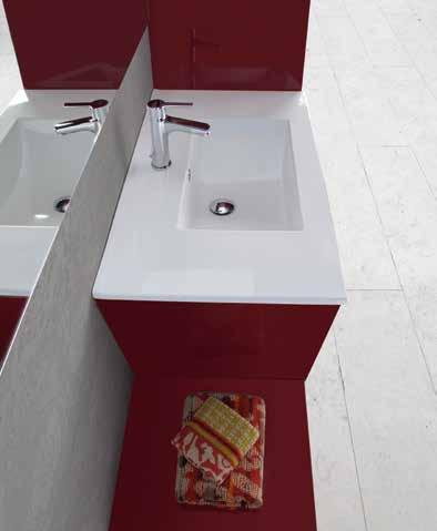 PISA Set 155 MUEBLE / BATHROOM UNIT Bajo portalavabo acabado en blanco y burdeos, con lavabo porcelana plano, con cajón y tirador cromo brillo. Medida: 78.5x40x45cm.