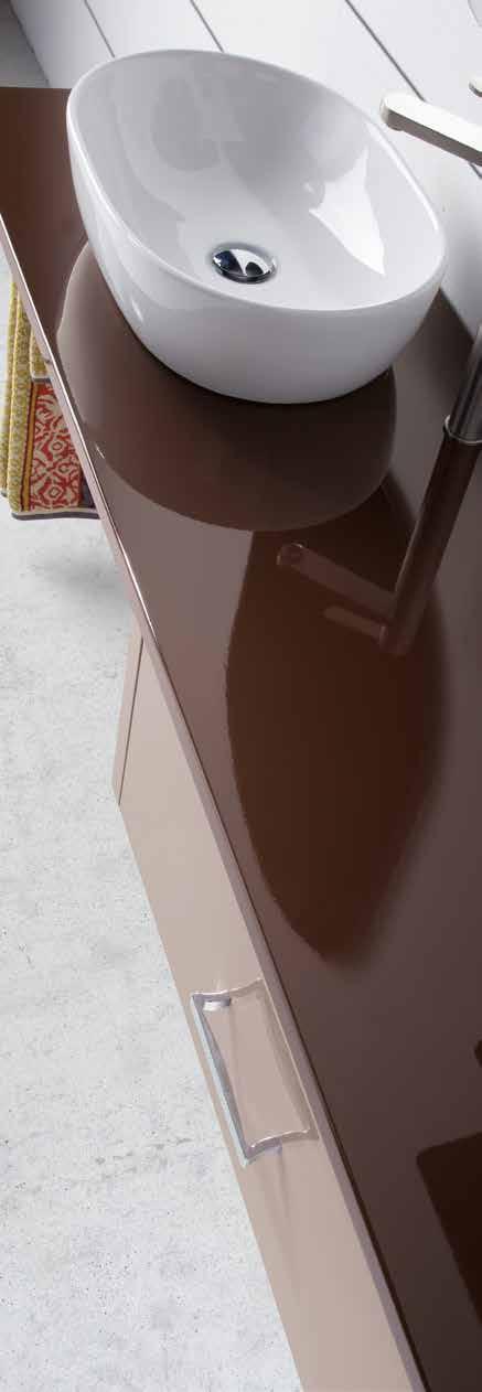 Lión Set 140 MUEBLE / BATHROOM UNIT Modelo Lión de 1 cajón en acabado moca, con encimera color chocolate y lavabo Mónaco. Medida: módulo cajón de 70cm. y encimera de 140x2.5x45cm.