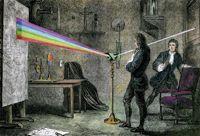Isaac Newton Descomposición de la luz blanca por un prisma.