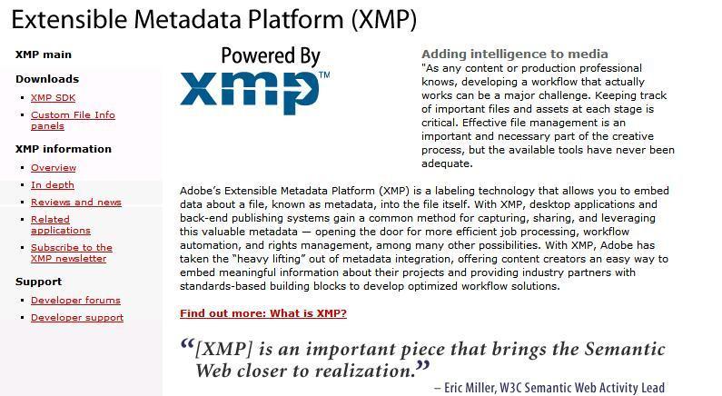 Aplicaciones de RDF XMP Adobe XMP (extensible Metadata Platform)