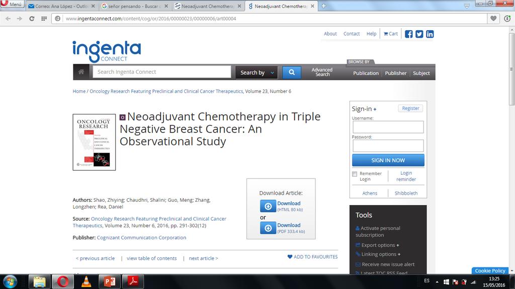 NEOADYUVANCIA. QUIMIOTERAPIA CONVENCIONAL 43 pacientes pcr in RH- breast cancer treated with Neoadyuvant FEC+weekly paclitaxel.