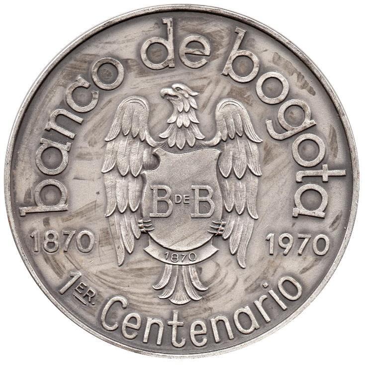 I Centenario del Banco de Bogotá 1970 (66) Diámetro 80 mm y peso 211,1