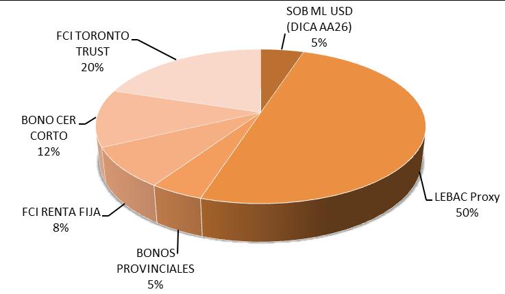 La optimización de la cartera sugiere una mayor participación de activos nominados en pesos. Dentro de los activos en pesos, se incluyen: LEBACS, con una ponderación del 50% de la cartera.