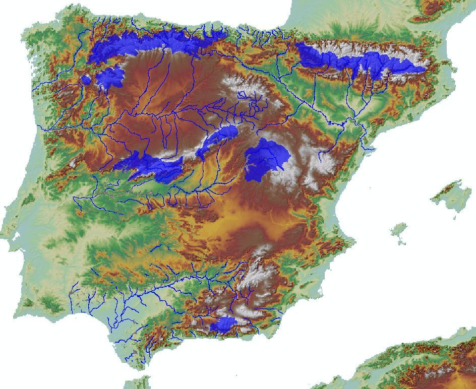 Área del territorio español (en azul) donde se estudian los recursos hídricos procedentes de la acumulación nival.