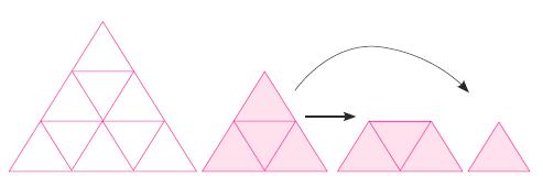 mismo tamaño de tal manera que se obtengan El triángulo de color representa una parte del triángulo blanco. a A qué fracción del triángulo blanco corresponde el triángulo de color?