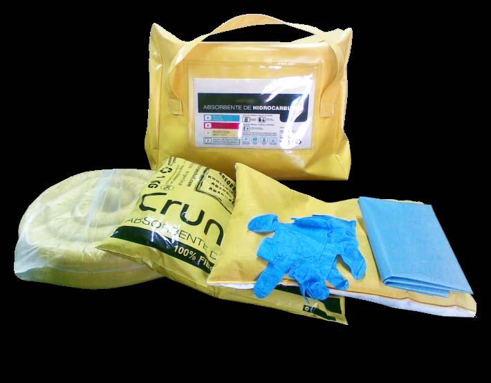 Capacidad de absorción Bolso amarillo de pvc ultra resistente 13 kg 280-290 ºC Inflamabilidad (húmedo) no inflamable Aceites, grasas, hidrocarburos, solventes, C12Ca, sal.