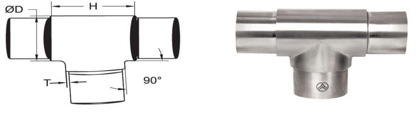 TEE (D)Para Tubo (T) Espesor (H) Altura EB.504.03.04.M 38.1 mm / 1.5 " 52 mm EB.