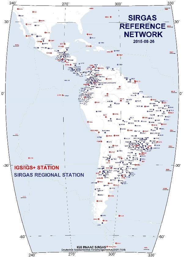 Figura 1. Red SIRGAS de operación continua (www.sirgas.org).