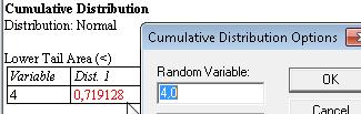 Ventana Cumulative Distribution > Botón Secundario > Pane Options + 4 p(x<4)= 0,647234 (solución
