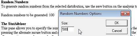 Normal (3,1) Marcar opción Random Numbers Ventana