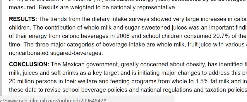 Consumo de bebidas con azúcar en las últimas 24 horas por niños Mexicanos, 1 a
