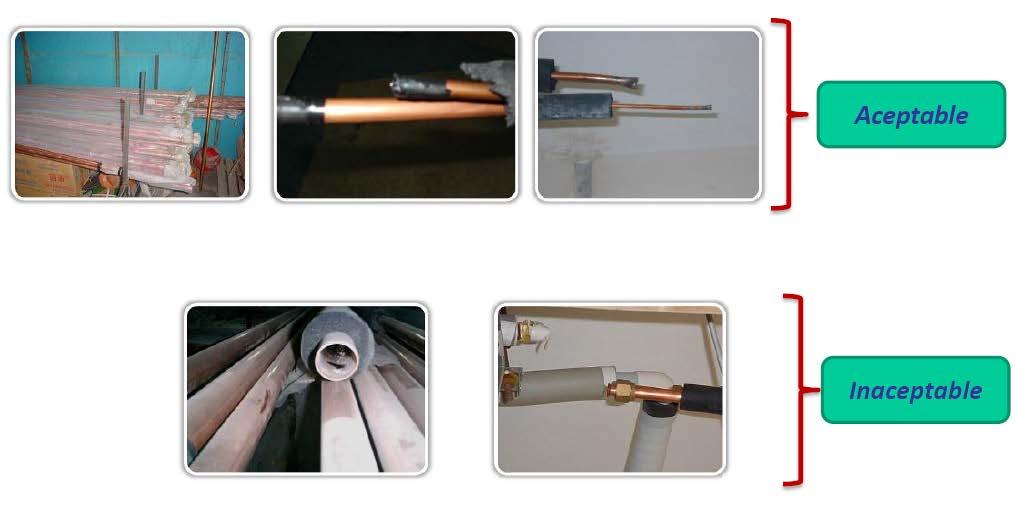 líquido, gas de alta, gas de baja) Mantener las tuberías de cobre