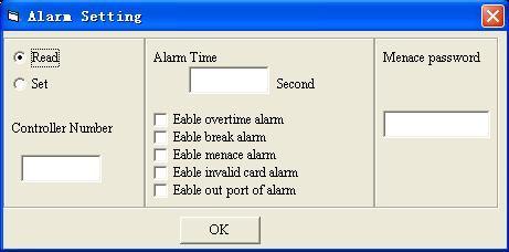 Ingrese al cuadro de la configuración de alarma: Tiempo de alarma: El tiempo continúo de alarma Tiempo extraordinario de alarma: Si el retardo para cerrar la puerta después de la apertura, este