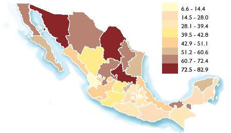 La ganadería en México * * * % De superficie dedicada a