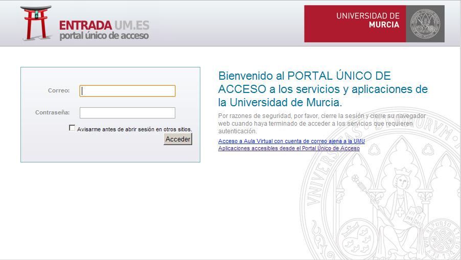 Portal único de acceso con correo UM Portal de acceso