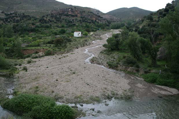 Un curso fluvial de notable actividad geomorfológica, el barranco Regajo formando un cono en su desembocadura en el río Cidacos. Foto: Alfredo Ollero.