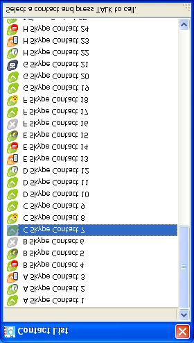 ES Llamada Llamar a un contacto Skype 1. Mantenga pulsada la tecla asterisco para abrir la ventana de la lista de contactos. 2. Pulse / para seleccionar el contacto al que quiere llamar. 3.