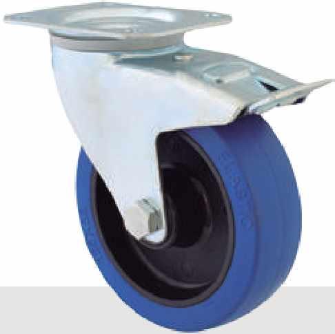 características rueda ger Banda de rodadura de goma elástica de color azul Llanta de poliamida 6 de