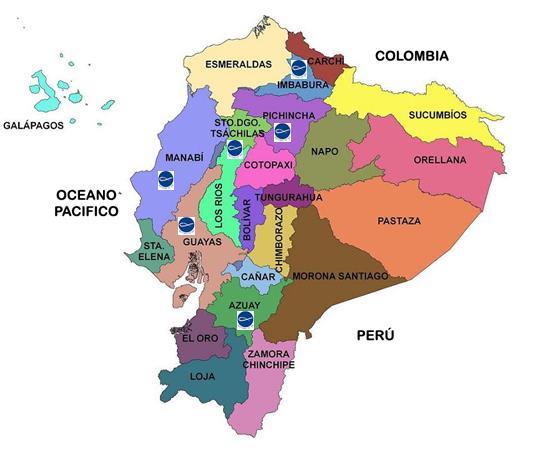 Mapa del país con las Conferencias PROVINCIA CIUDAD CONFENCIA IMBABURA OTAVALO 1. SAN LUIS DE OTAVALO 2. SANTA TERESITA PICHINCHA QUITO 1. SAN FRANCISCO DE QUITO 2. FEDERICO OZANAM 3.