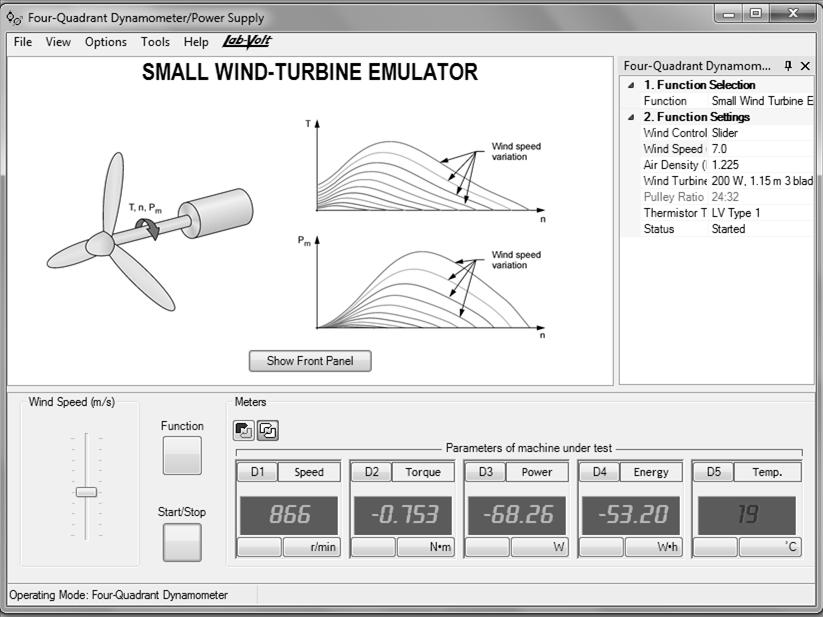Interfaz de usuario del sistema de emulación de la turbina SWT.