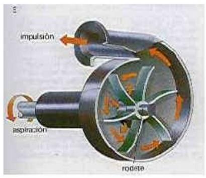 Bomba flujo RADIAL Las bombas de flujo radial tienen un rotor de paletas giratorio sumergido en el liquido.