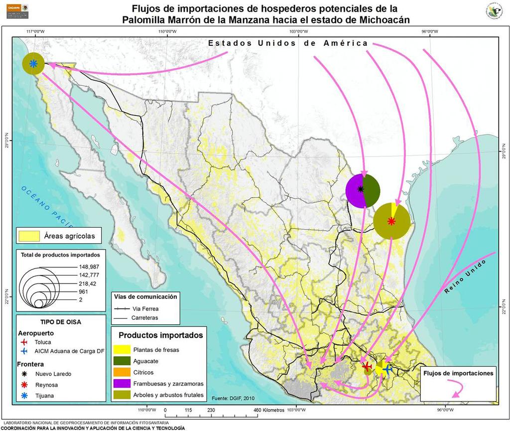stema Nacional de Vigilancia Epidemiológica Fitosanitaria Figura 7. Flujo de importaciones de hospedantes de E. postvittana hacia Michoacán.