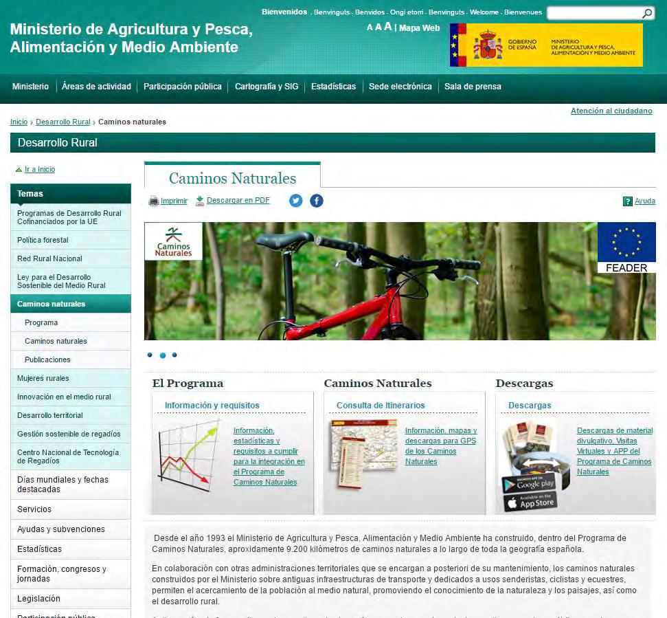 Web de la Red de Caminos Naturales www.mapama.