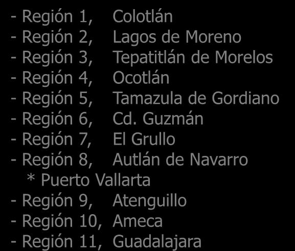 Región 4, Ocotlán - Región 5, Tamazula de Gordiano - Región 6, Cd.