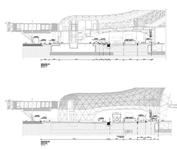 (forma de la plataforma, puente de abordaje de pasajeros para conectar el edificio terminal con las aeronaves,