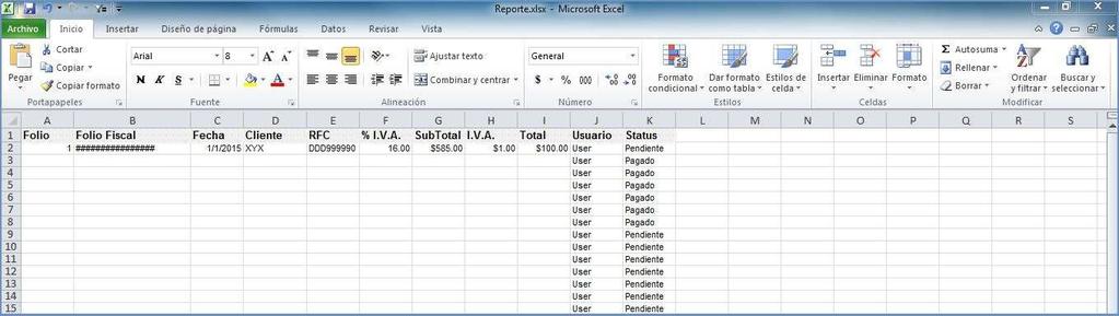 3.4.6. Exportar a Excel Esta opción le permite exportar a su equipo la tabla de comprobantes que visualiza en pantalla.