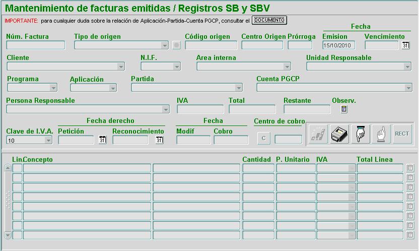 Se accederá a la nueva funcionalidad de Registro de subvenciones registradas a través de la opción Ingresos -> Mantenimiento facturas emitidas / Registros SB y SBV.