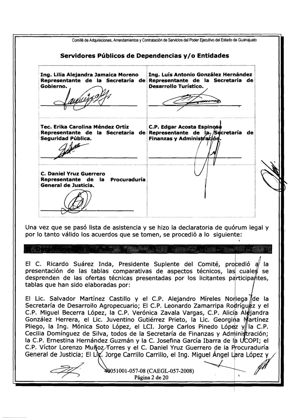 Comitb de Adquisiciones, Arrendamientos y Contratacion de Servicios del Poder Ejecutivo del Estado de Guanajuato Servidores PQblicos de Dependencias y/o Entidades 1 ng.