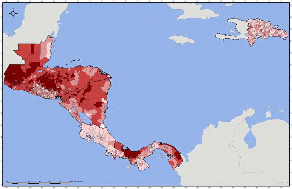Desnutrición crónica en escolares a nivel municipal (1996-2007) Datos provenientes de: Censos de talla en escolares de primer grado de primaria de: Belice : 1,996 Guatemala : 2,001 El Salvador :