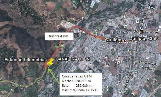 6 Imagen satelital que consigna la ubicación del canal Rauten a partir de Quillota y Estación de Telemetría La estación de