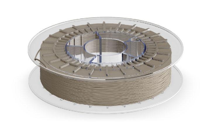 Filamento de corcho para impresoras 3D Bobina de 1,75 mm de diámetro. Peso: contiene 0.500 Kg de filamento. Tamaño de la bobina (D x h): 200x55mm Diámetro del filamento: 1.