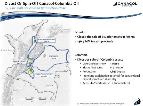 Charle Gamba Presidente y Director Ejecutivo Desinversión o traslado a una filial de la actividad petrolera de Canacol Colombia Se espera el cierre de la transacción en junio de 2018 Cuenca del